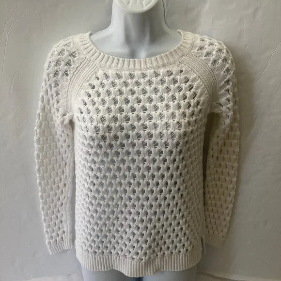 Talbot's White Long Sleeve Open Weave Pullover Sweater P - Picture 2 of 13